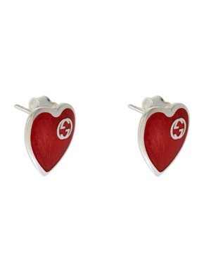 Gucci Red Enamel Heart Studs