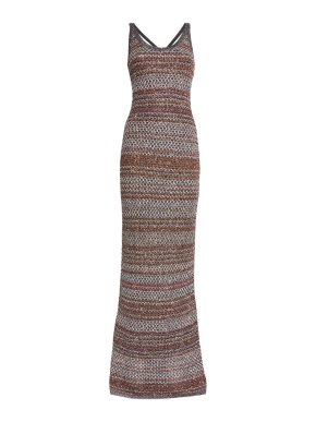 Missoni Long Zigzag Knit Dress With Crochet Effect Texture