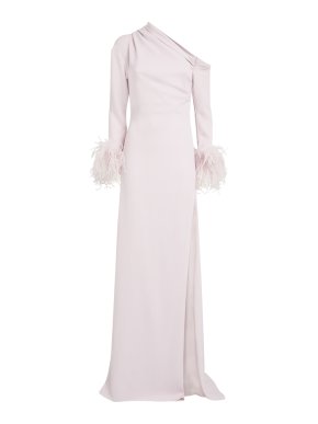 16arlington Adelaide One-Shoulder Feather-Trimmed Crepe Maxi Dress