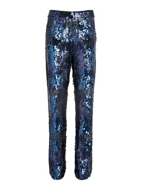 Lapointe Navy Sequin Tapered Pleated Trousers
