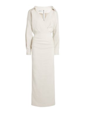 Maticevski Category Ruched Linen Midi Shirt Dress