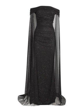 Talbot Runhof Confetti Tulle Off-The-Shoulder Cape Gown