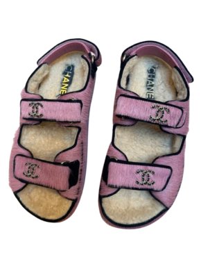Chanel Pink Ponyskin Dad Sandals