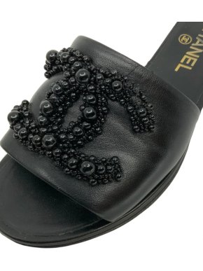 Chanel Embellished Black Slides