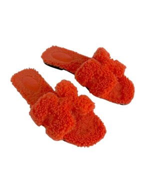 Hermes Orange Shearling Oran Sandals
