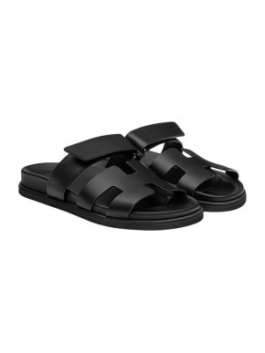 Hermes Black Leather Chypre Sandals