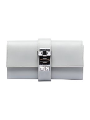 Hermes Grey Tadelakt Medor Clutch 23