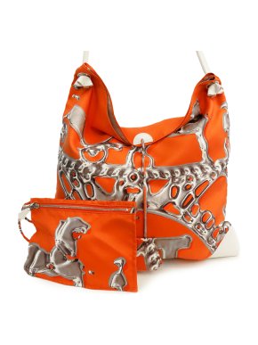 Hermes Orange Silk and Barenia Vif Argent Silky City 38