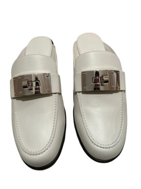 Hermes White Kelly Buckle Mules