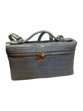 LORO PIANA Grey Extra Pocket L19 shiny Alligator Leather Pouch with cites