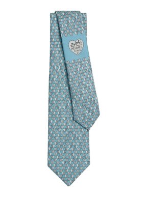 Hermes Light Blue  Cheval En Coeur Silk Tie 1