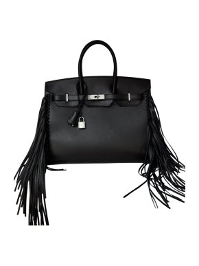 Hermes Black Evergrain Leather35 Anate Fringe Birkin