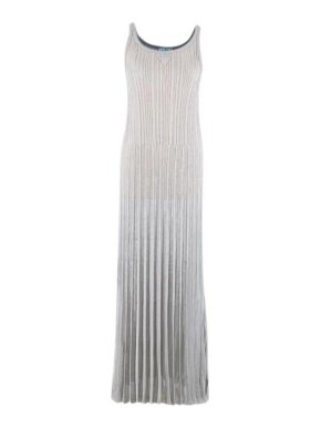 Prada Silver Lurex Plisse Gown