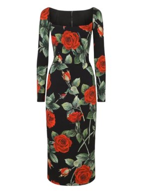 Dolce & Gabbana Rose Print Bodycon Dress