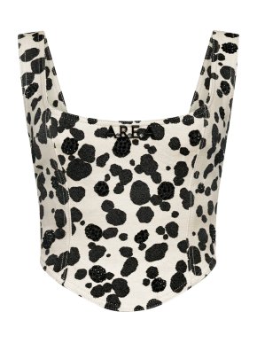 Area Dalmatian-Print Denim Corset Top
