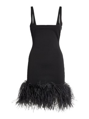 16Arlington  Marabou Feather-Trim Mini Dress