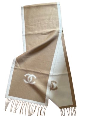 Chanel Camel Wool Fringed Scarf