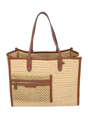 Anya Hindmarch Pocket Leather-Trimmed Raffia Tote