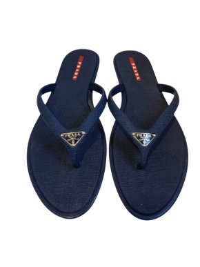 Prada Navy Rubber Thong Flats
