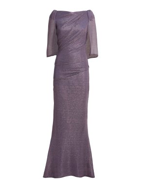 Talbot Runhof  Trumpet Voile Cape-Sleeve Evening Dress
