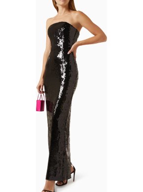 16Arlington Samare Feather-trim Strapless Maxi Dress in Sequins