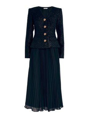 Self Portrait Faux-pearl Button Midi Dress in Boucle