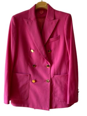 MaxMara Pink Double Breasted Mohair Blend Wool Blazer