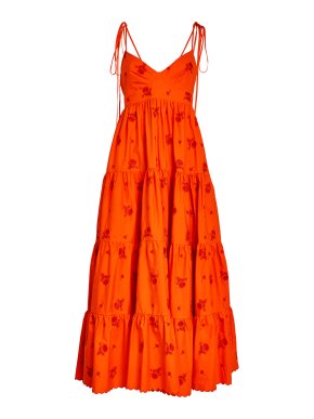 Erdem Floral-Embroidered Tiered Cotton-Poplin Midi Dress