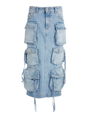 The Attico Blue Pocket Denim Midi Skirt