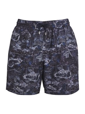 Derek Rose Maui Navy Blue & White Print Swim Trunks