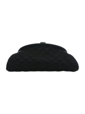 Chanel Black CC Quilted Satin Clutch