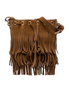 Saint Laurent Tan Small Suede Emmanuelle Fringe Bucket Bag