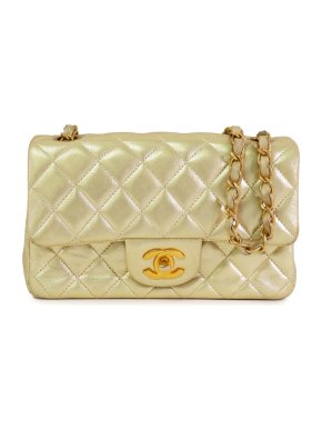 Chanel Gold Mini Rectangular Classic Metallic Lambskin Single Flap
