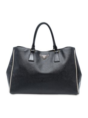 Prada Black Large Perforated Saffiano Lux Galleria Zip Tote