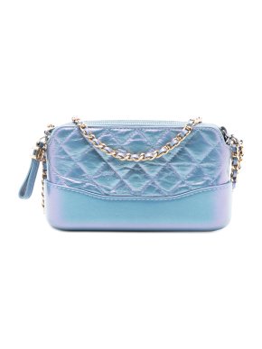 Chanel Blue Iridescent Aged Calfskin Gabrielle Double Zip Clutch with Chain