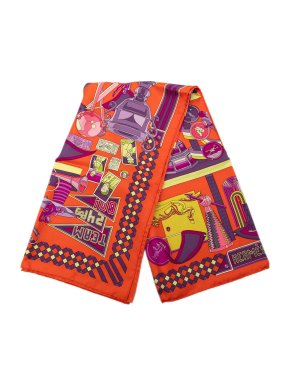 Hermes Orange Les Trophee Silk Scarf 90