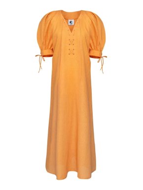 Sleeper Garden Linen Puff-Sleeve Dress