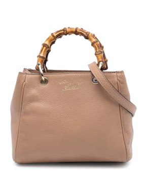 Gucci Camel Mini Calfskin Bamboo Shopper Satchel