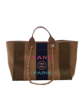 Chanel Medium Raffia Striped Deauville Tote