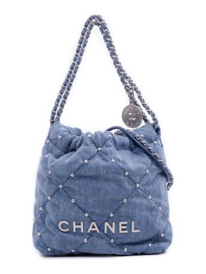 Chanel Blue Mini Denim Studded 22 Bag