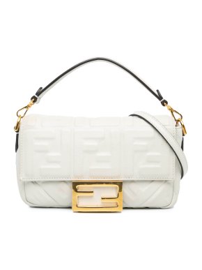 Fendi White Mini Zucca Embossed Leather Baguette Satchel