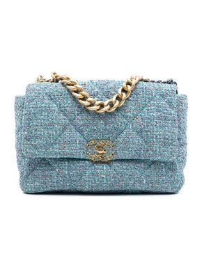 Chanel Blue Large Tweed 19 Flap