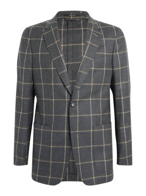 Dunhill Charcoal Grey Windowpane Checked Wool Blazer 1
