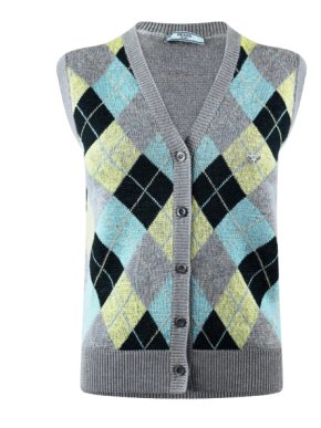 Prada Argyle Fine Knit Button Front Vest