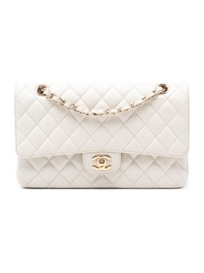 Chanel White Medium Classic Caviar Double Flap