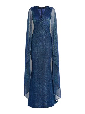 Talbot Runhof Knot-Detail Cape Maxi Dress