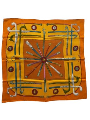Hermes Orange Cannes et Pommeaux Silk Scarf