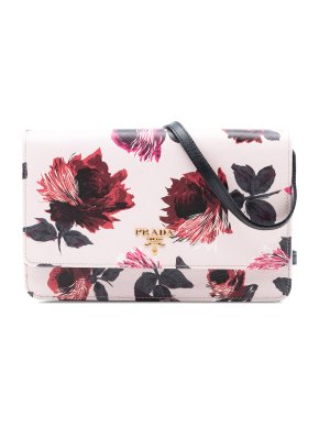 Prada Saffiano Floral Print Wallet on Strap