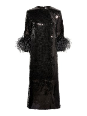 16Arlington Billie Feather-trimmed Midi Dress in Sequin