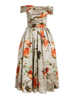 Erdem Off-The-Shoulder Floral-print Metallic Crinkled-satin Midi Dress